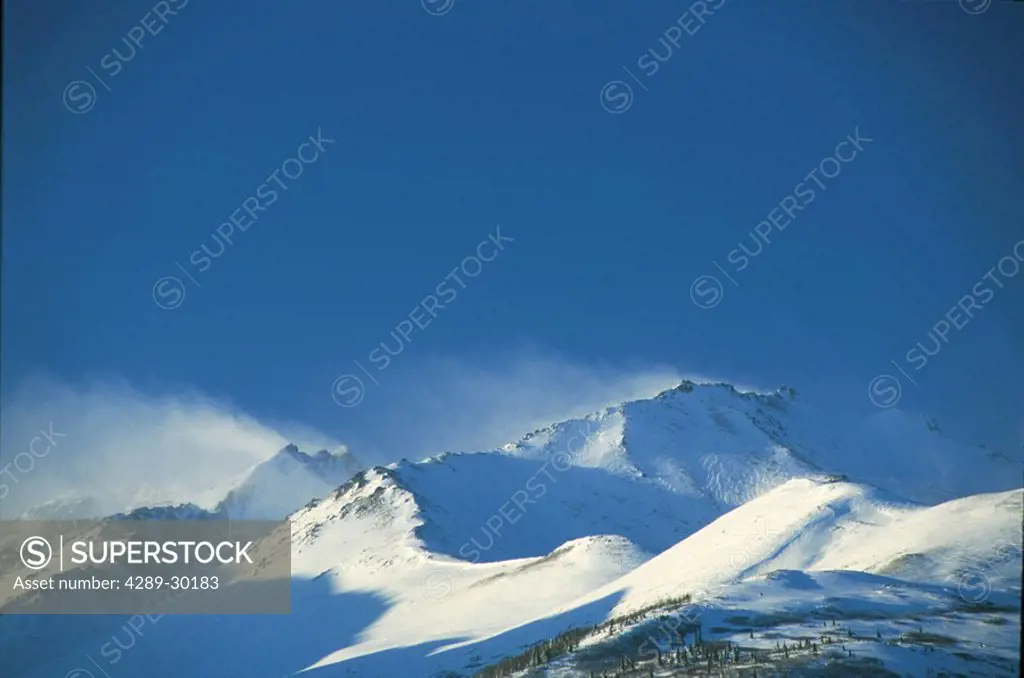 Chugach Mtn Peak Chugach State Park Blowing Snow AK Winter Landscape