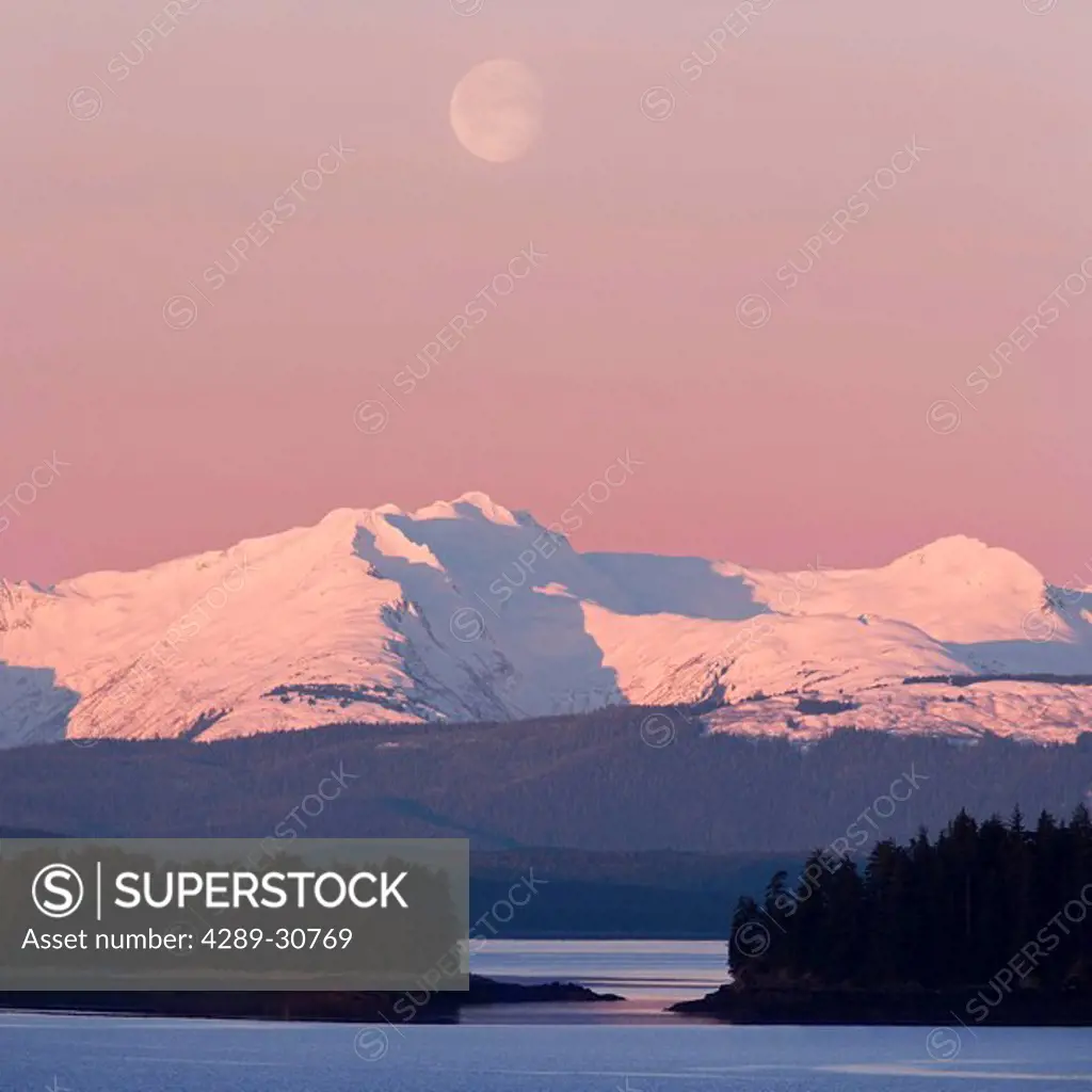 Moonset over Admiralty Island @ dawn Tongass National Forest Southeast Alaska Winter Composite