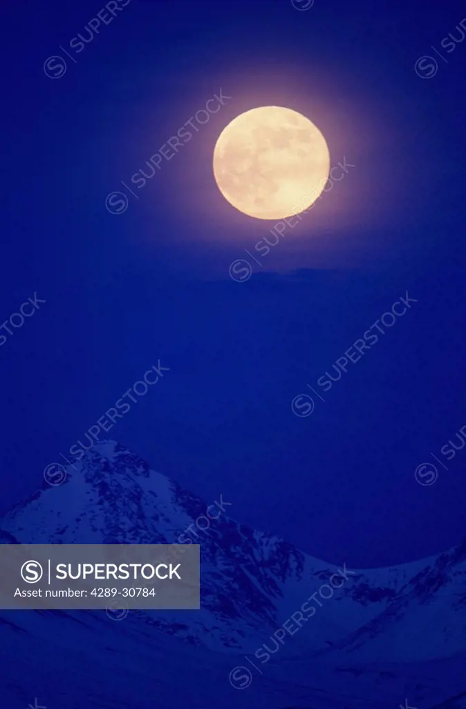 Full Moon Over Chugach Mtns Near Anchorage Alaska