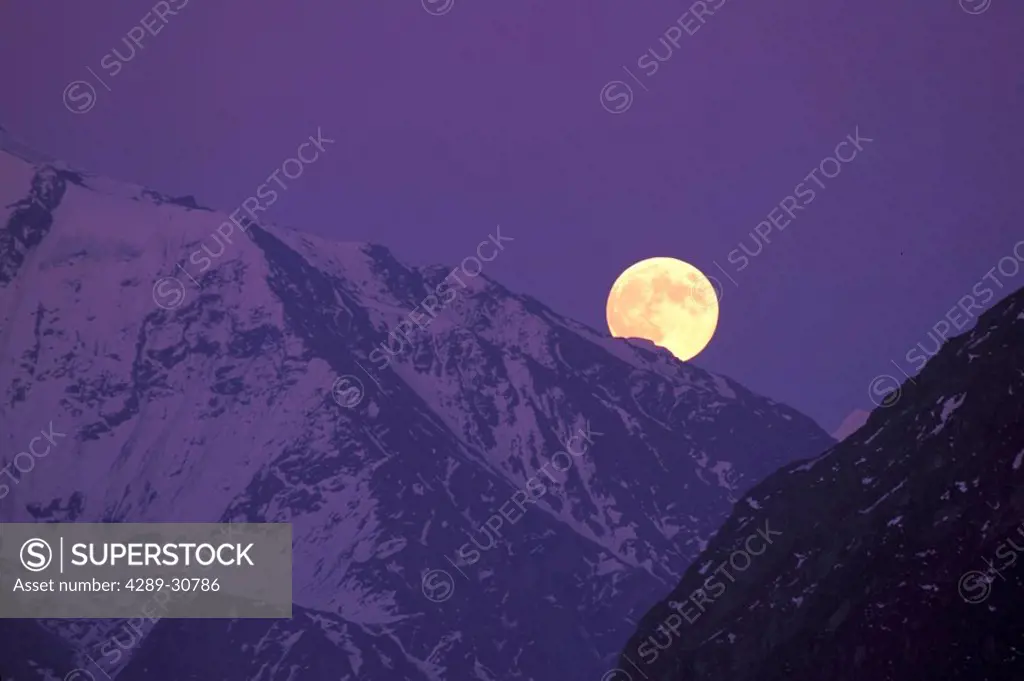 Moonrise Over Chugach Mtns & Matanuska Glacier SC AK Spring