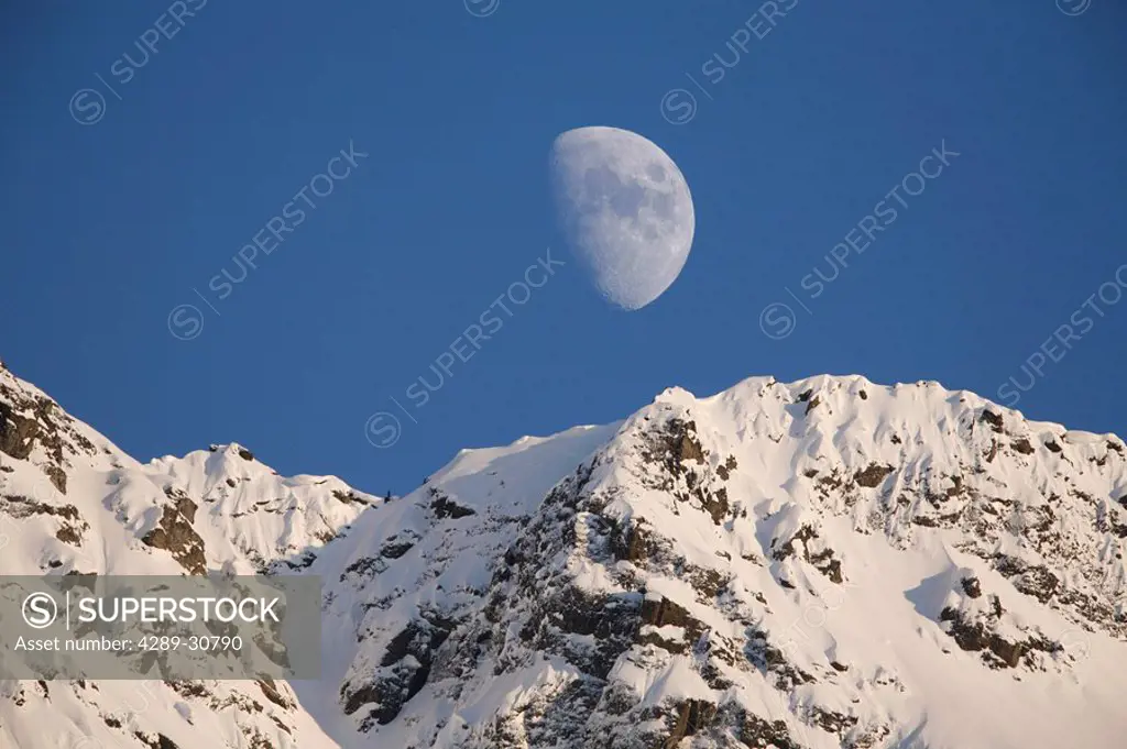 Moon over Pioneer Peak, Chugach Mountains, SC, AK