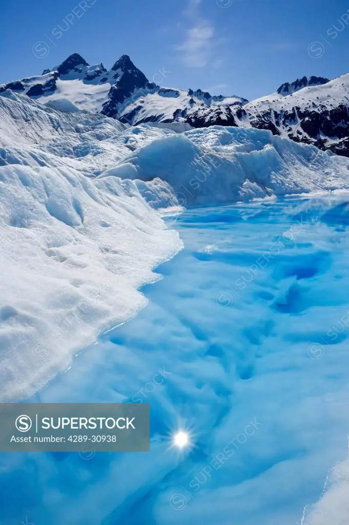 Melt Pond Atop Mendenhall Glacier keeps blue ice from oxidising Juneau Alaska Tongass National Forest
