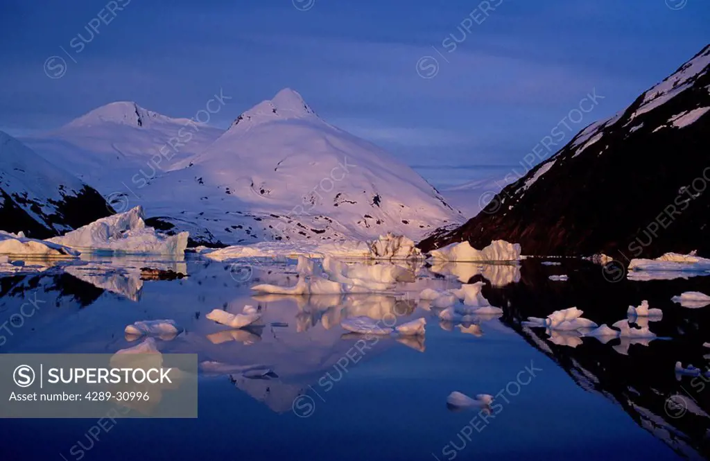 Icebergs in Portage Lake Bard Peak Chugach Mtns. SC Winter