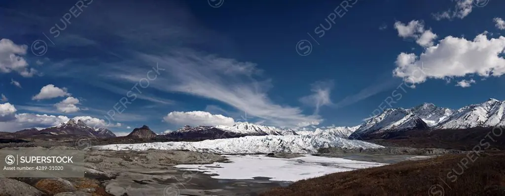 Scenic panorama of Matanuska Glacier during Spring, Southcentral Alaska