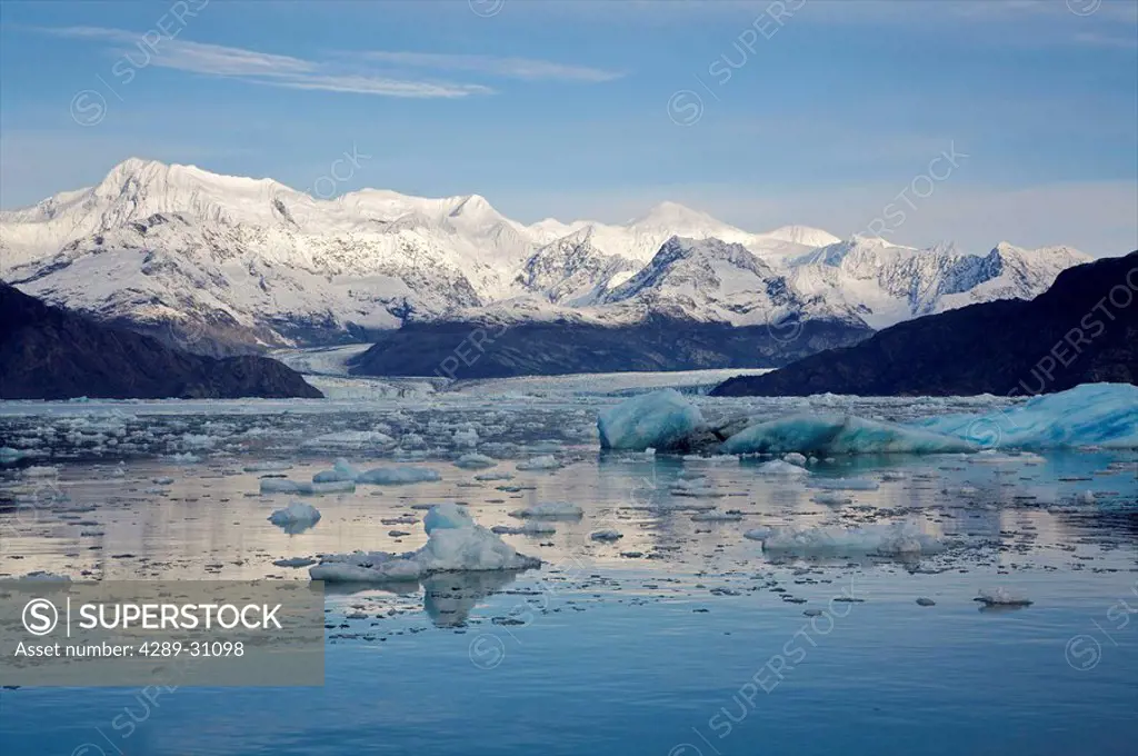 Scenic view of Chugach Mountains and Prince William Sound near Columbia Glacier, Alaska