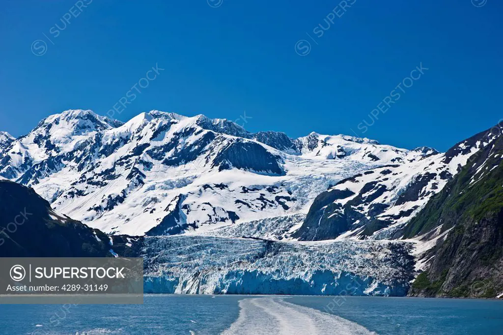 Barry Glacier in Harriman Fjord as seen from the deck on the Klondike Express tour boat, Prince William Sound, Alaska