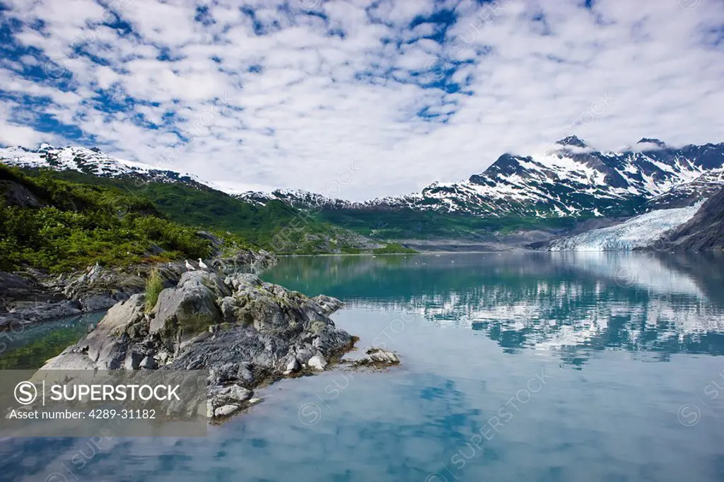 Scenic view of Shoup Bay with Shoup Glacier in the background, Shoup Bay State Marine Park, Prince William Sound, Southcentral Alaska