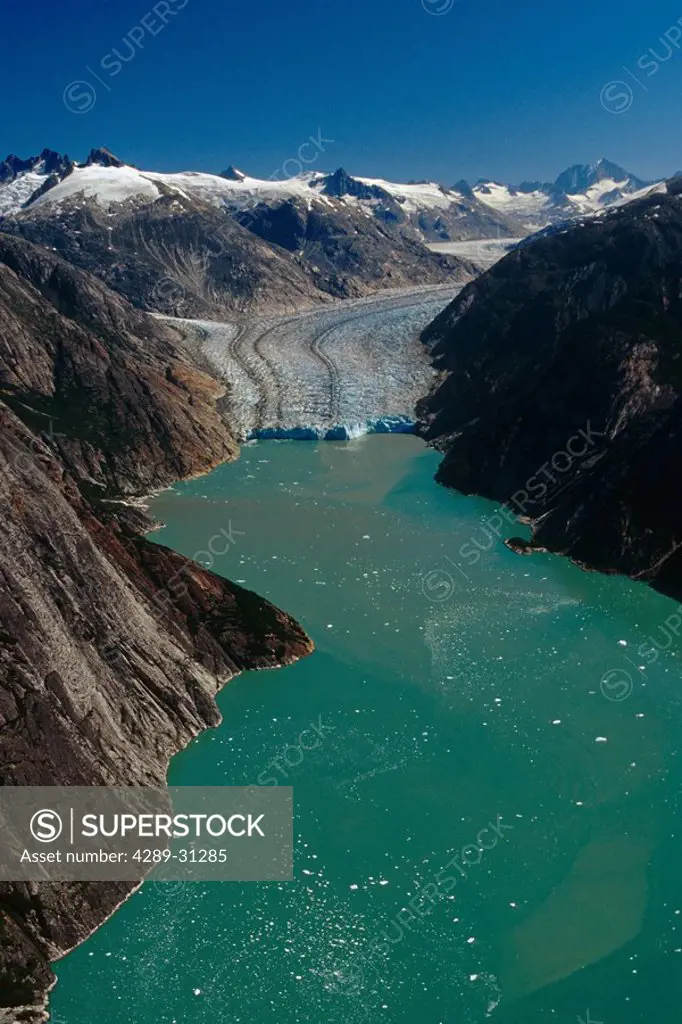 Aerial of Dawes Glacier Tongass NF SE Alaska Summer