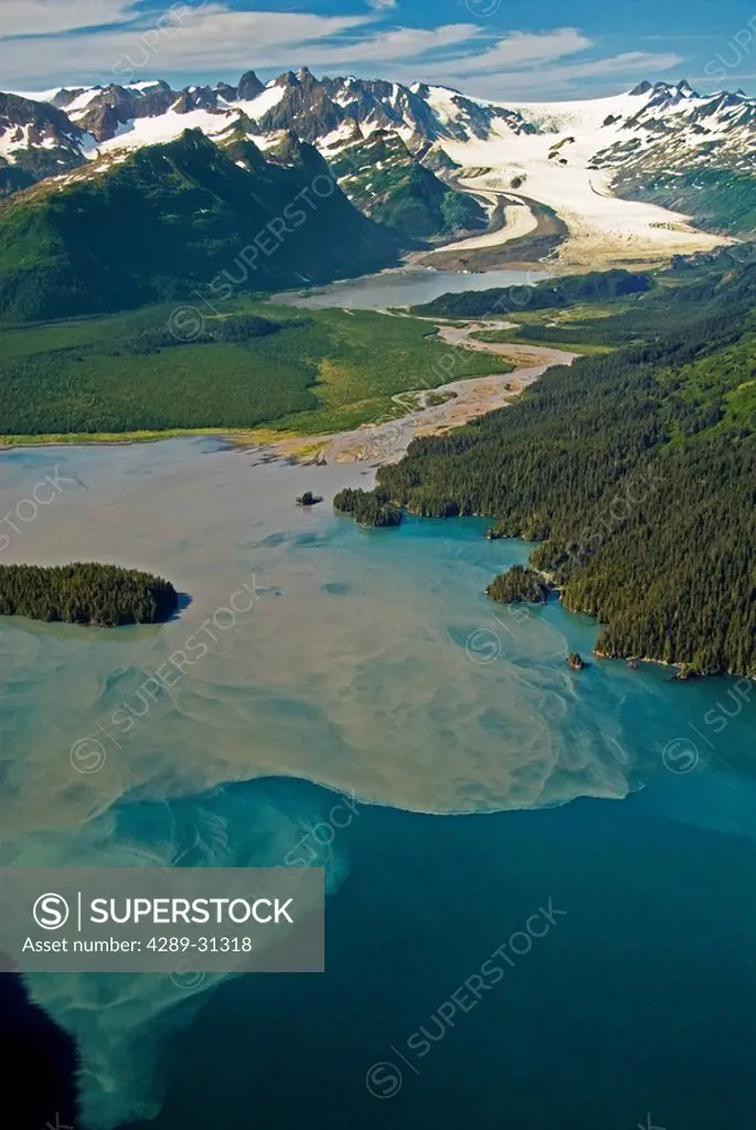 Aerial view of Yalik Glacier and the Kenai Mountains in Kenai Fjords National Park, Alaska
