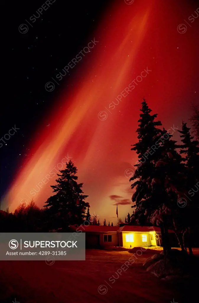 Red Aurora Over Mat_Su Valley Home SC Alaska Winter