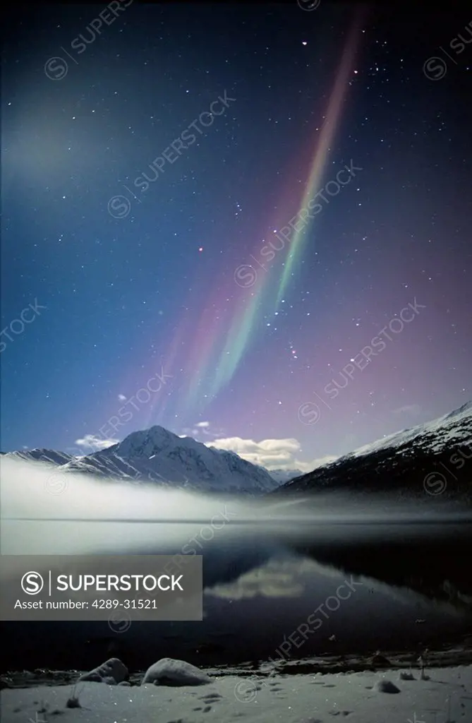 Northern Lights Above Eklutna Lake Chugach Mtns SC Alaska