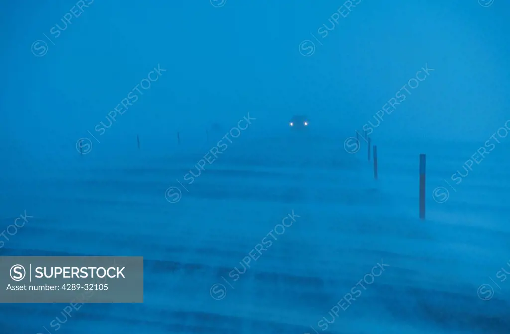 Truck Driving in Blizzard Conditions Prudhoe Bay AK