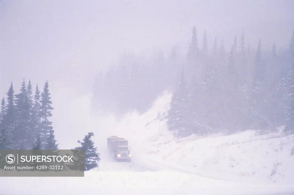 Ore Truck Snowstorm Klondike Hwy/ Skagway AK Yukon Canada Carcross Winter