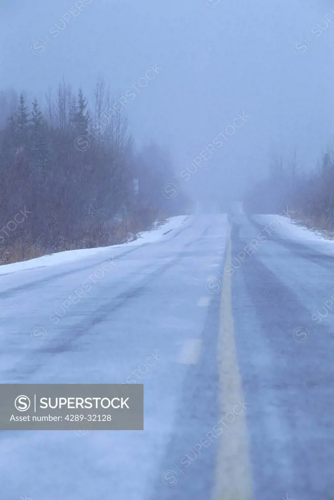 Driving Alaska Highway Tok Snowstorm Southcentral AK Winter