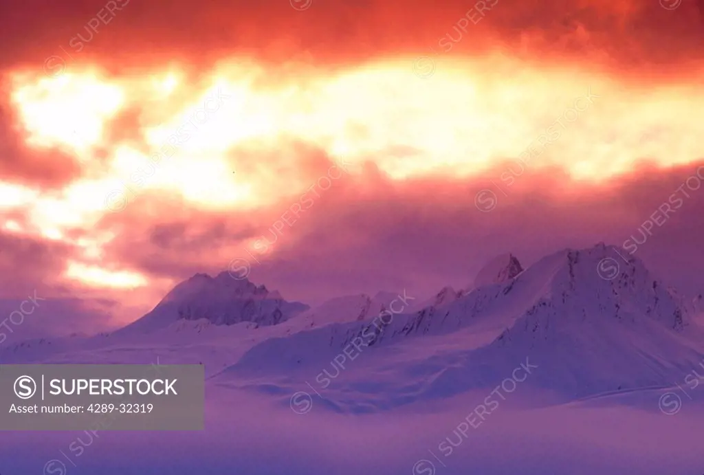 Sunrise Through Clouds Thompson Pass Chugach Mts AK/nSouthcentral Winter