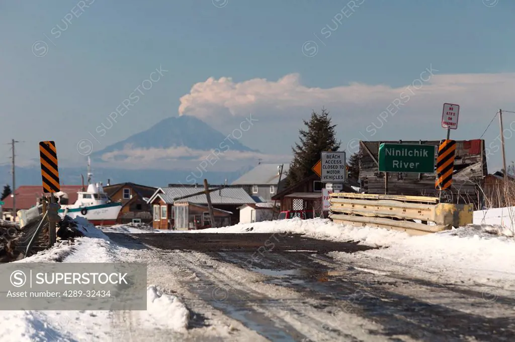 View of Mt. Redoubt and the ash cloud from a minor eruption as seen from Ninilchik, Alaska