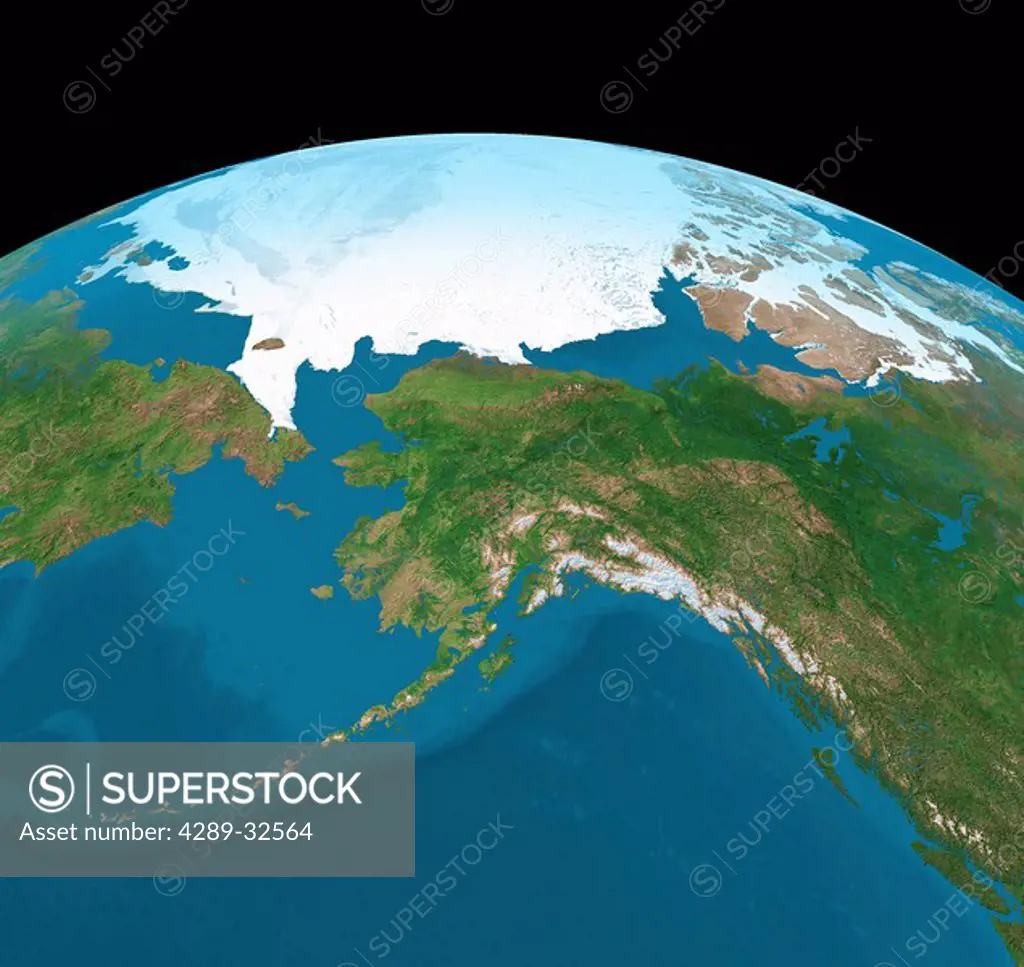 Map of Alaska & the Arctic with Curvature of the Earth/nDigital Image