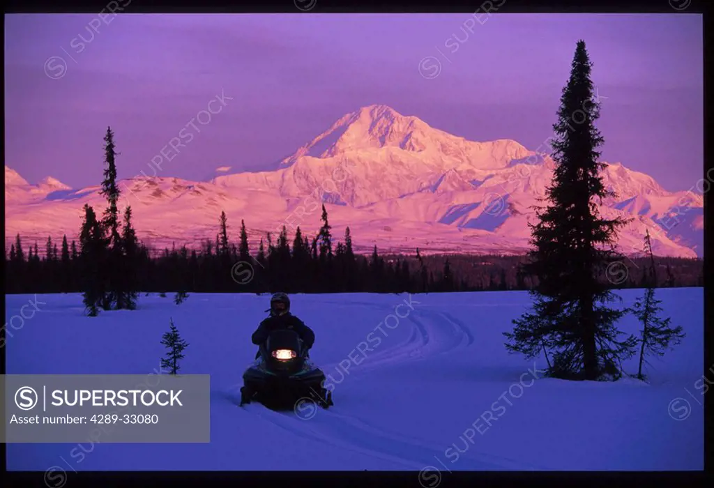 Snowmobiling Mt McKinley Southcentral AK winter scenic