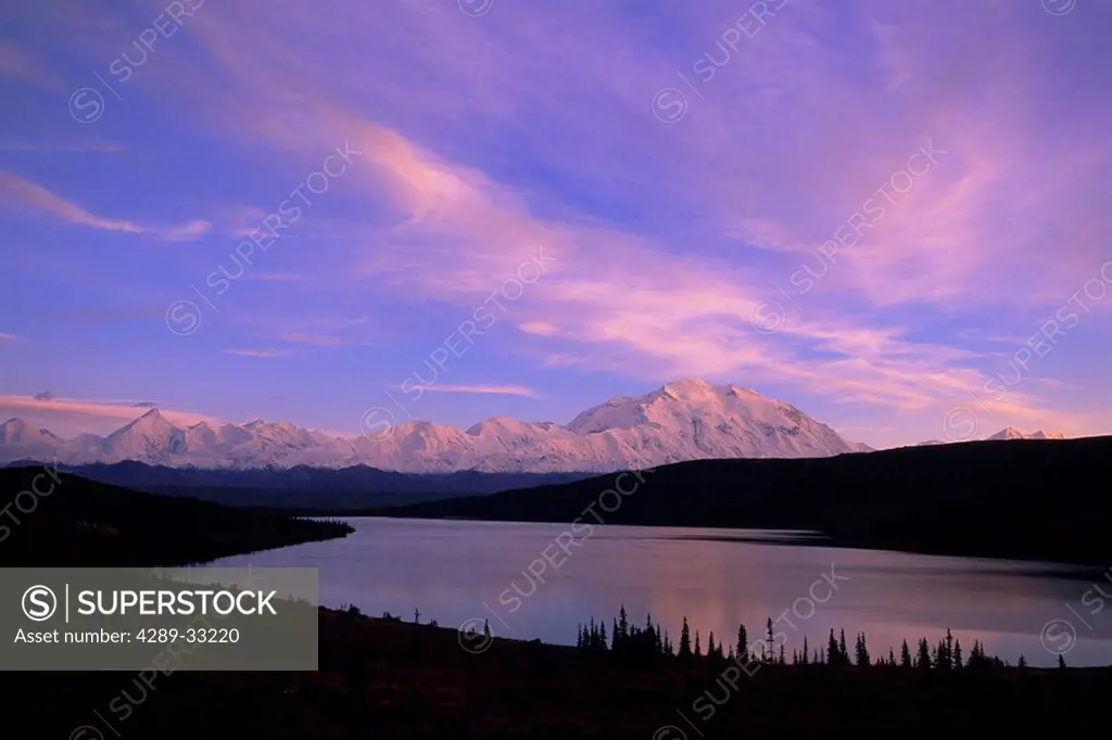 Mt McKinley & AK Range Reflects in Wonder Lake Alaska IN Denali NP Autumn
