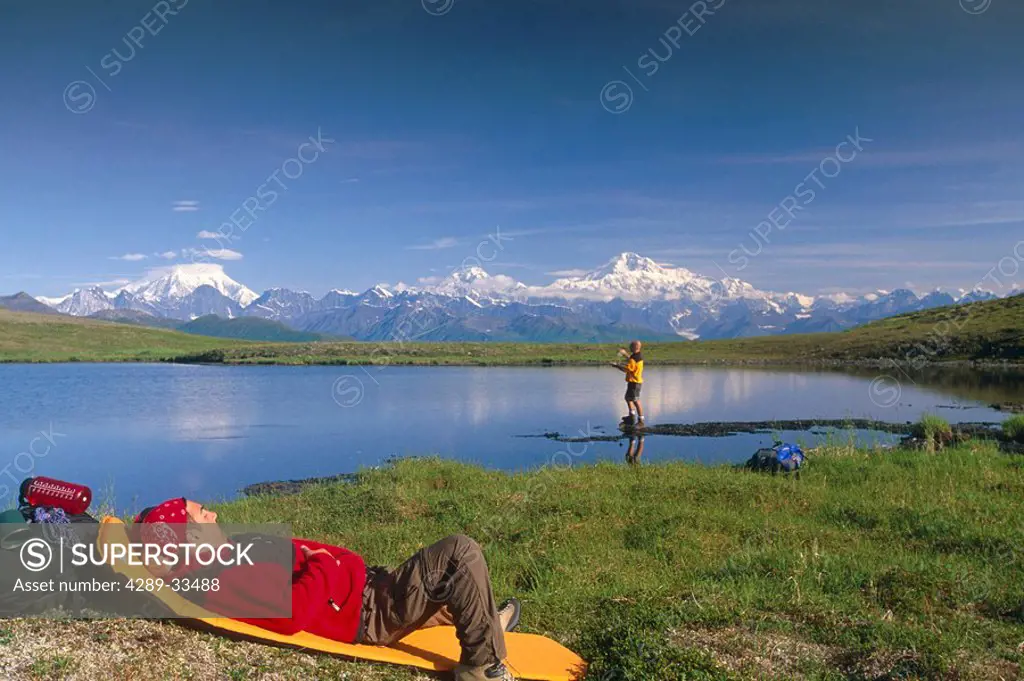 Hikers Rest & Fish @ Tundra Pond Denali SP SC Alaska Summer w/Mt Mckinley