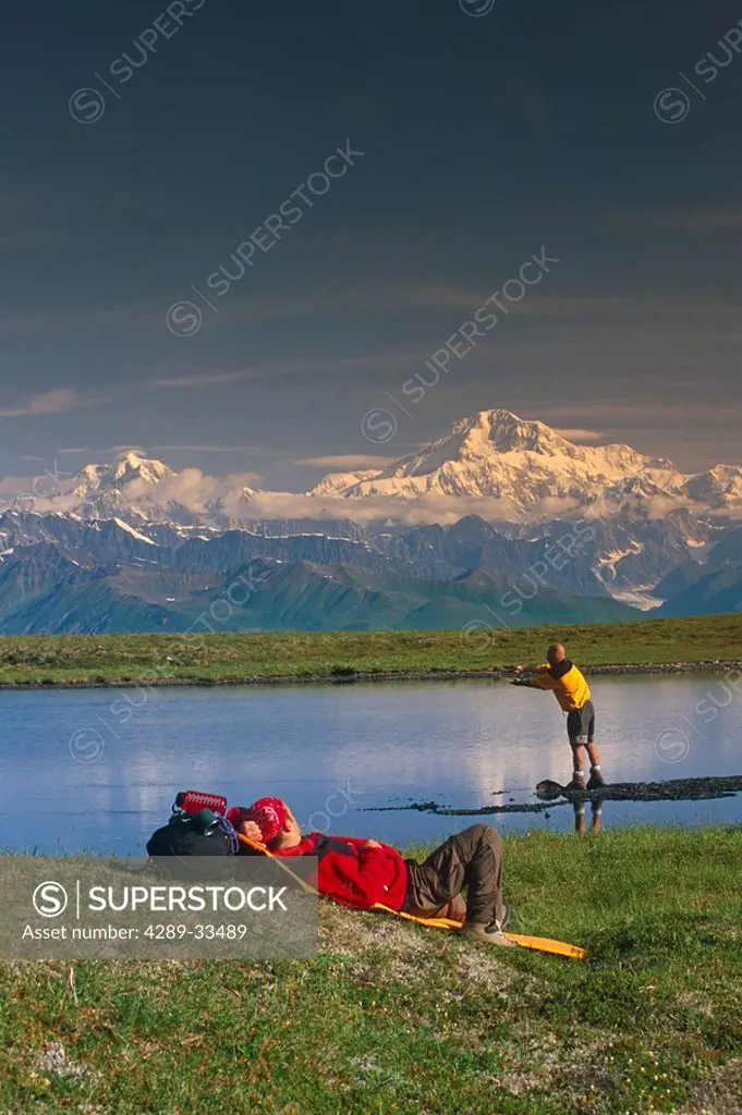 Hikers Rest & Fish @ Tundra Pond Denali SP SC Alaska Summer w/Mt Mckinley
