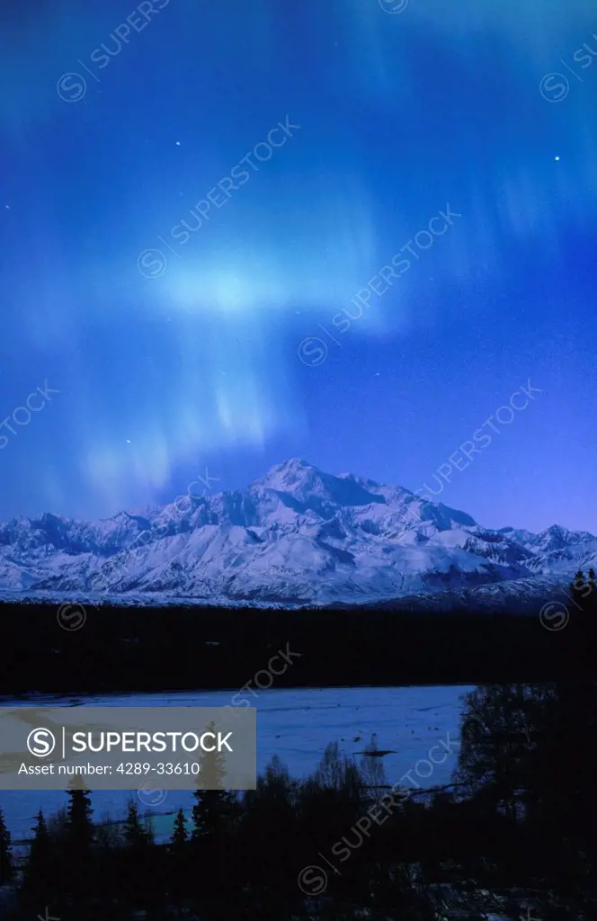 Northern Lights over Mt McKinley Chulitna River AK Southcentral spring scenic