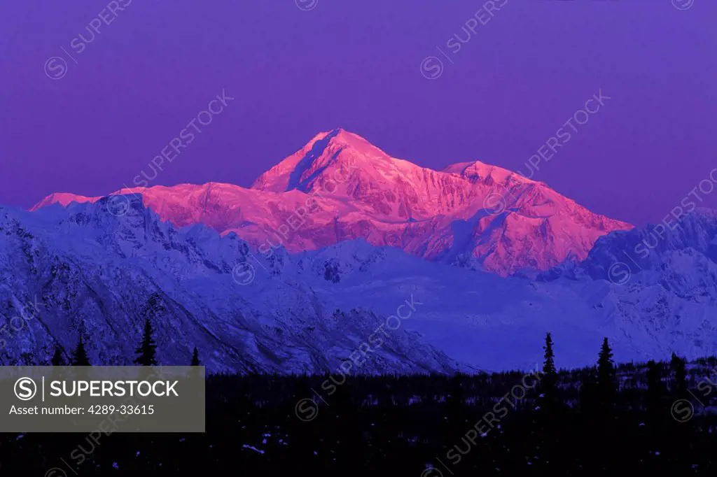Alpenglow on Mt McKinley @ Sunrise SC AK Winter