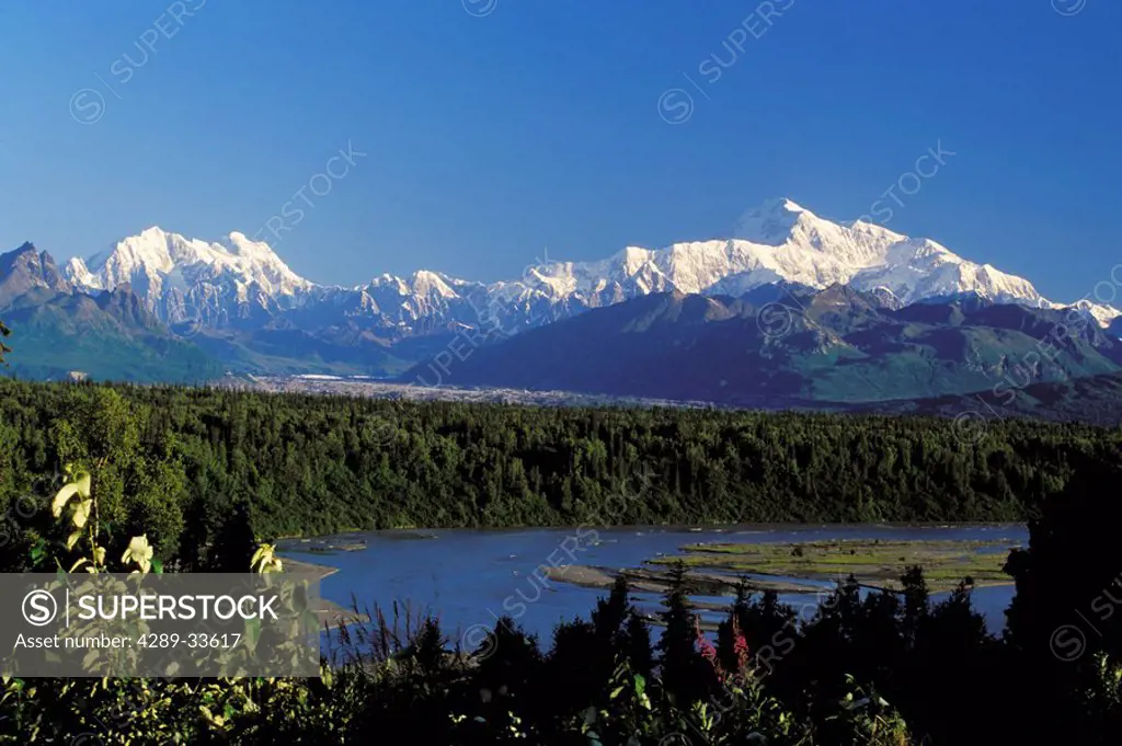 Mt McKinley & Chulitna River near Parks Hwy IN AK Summer