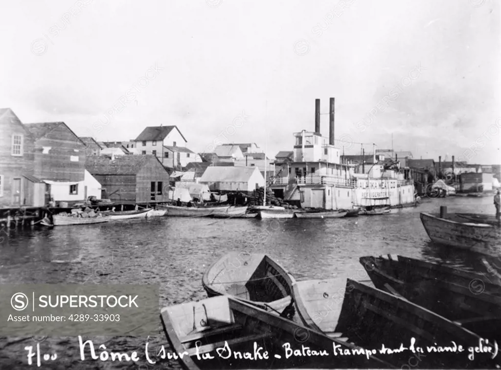 AK Meat Co Refrigeration Paddle Boat in Harbor Nome AK Summer 1900 Historical