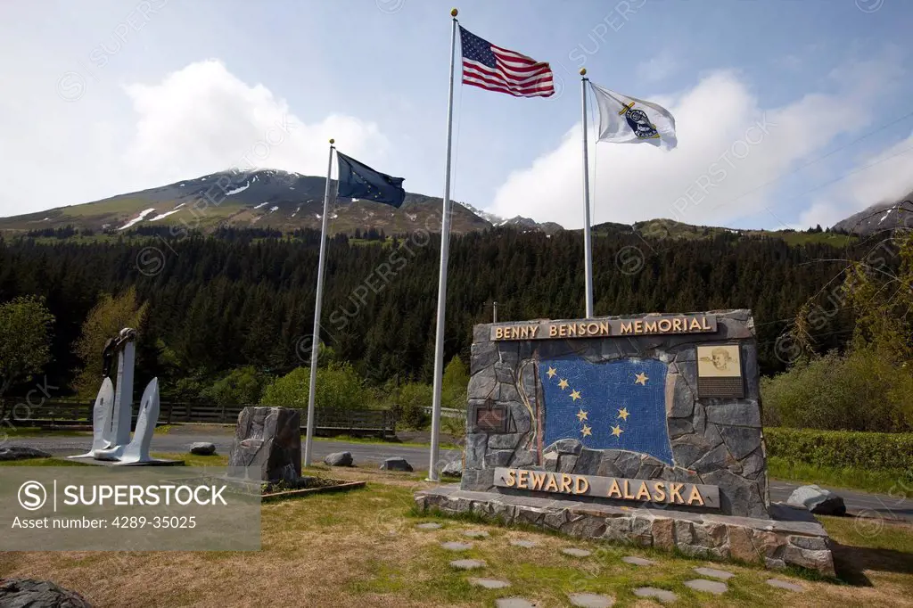 View of the Benny Benson Memorial, Seward, Kenai Peninsula, Southcentral Alaska, Spring