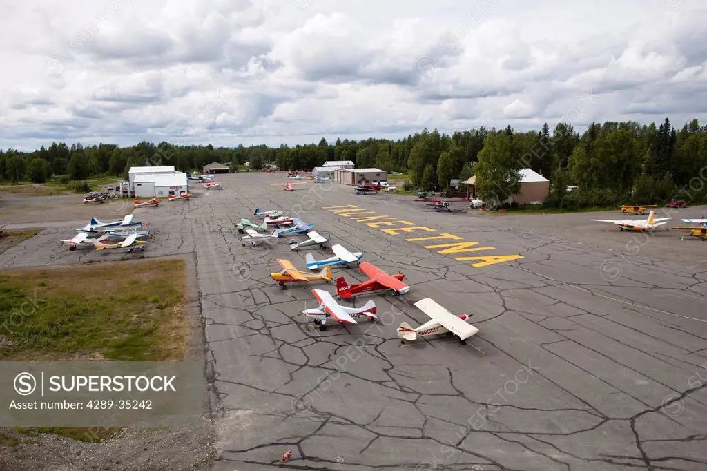 Aerial view of the Talkeetna airport, Southcentral Alaska, Summer