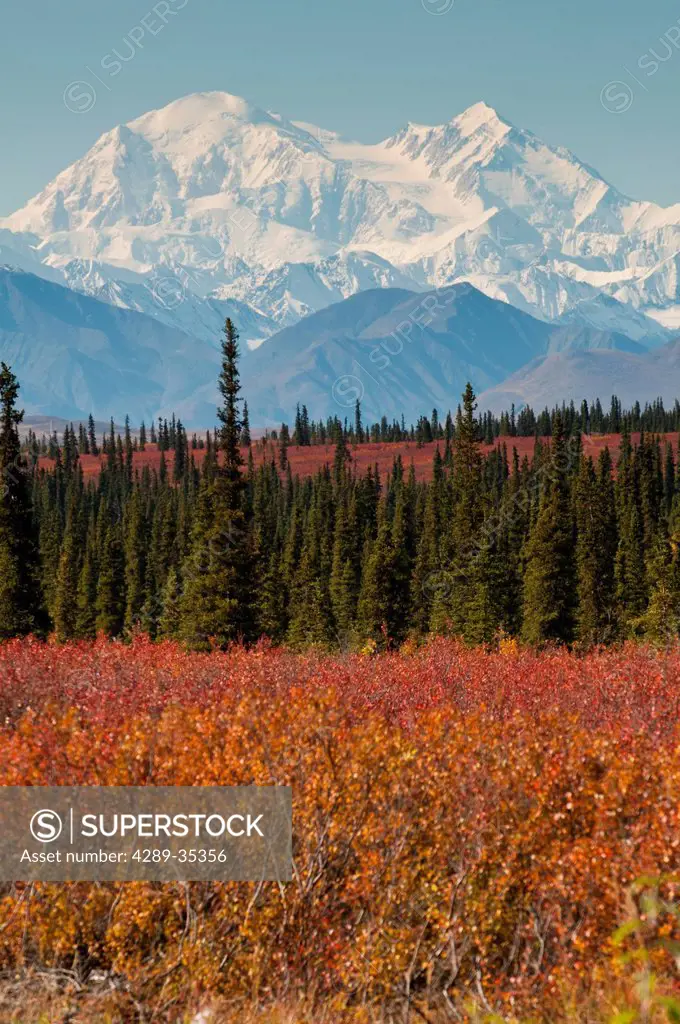 Scenic view of the west side of Mt. McKinley as seen from the Parks Highway, Denali National Park and Preserve, Interior Alaska, Autumn