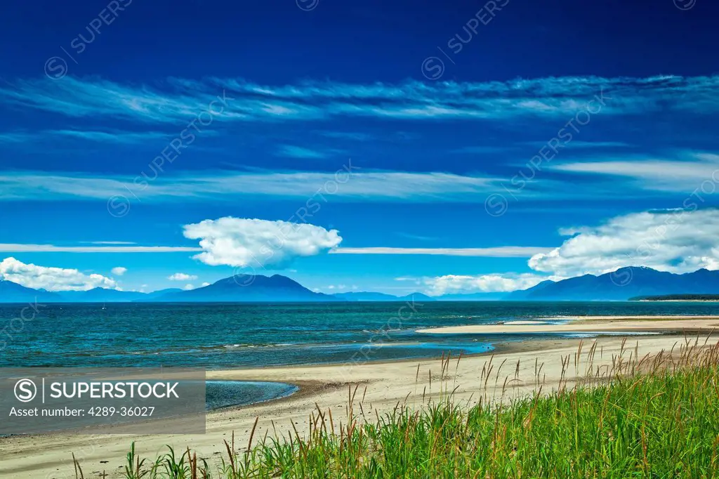 Scenic landscape of Gustavus Beach on a sunny day, Glacier Bay National Park & Preserve, Southeast Alaska, Summer
