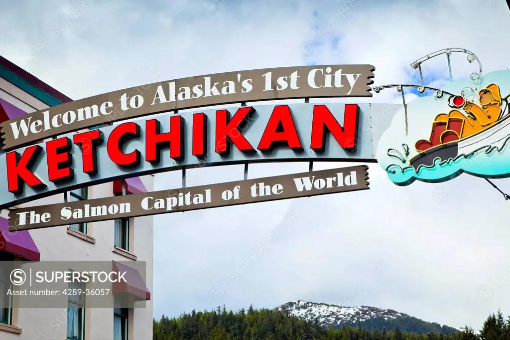 Welcome to Ketchikan sign, Ketchikan, Southeast Alaska, Summer