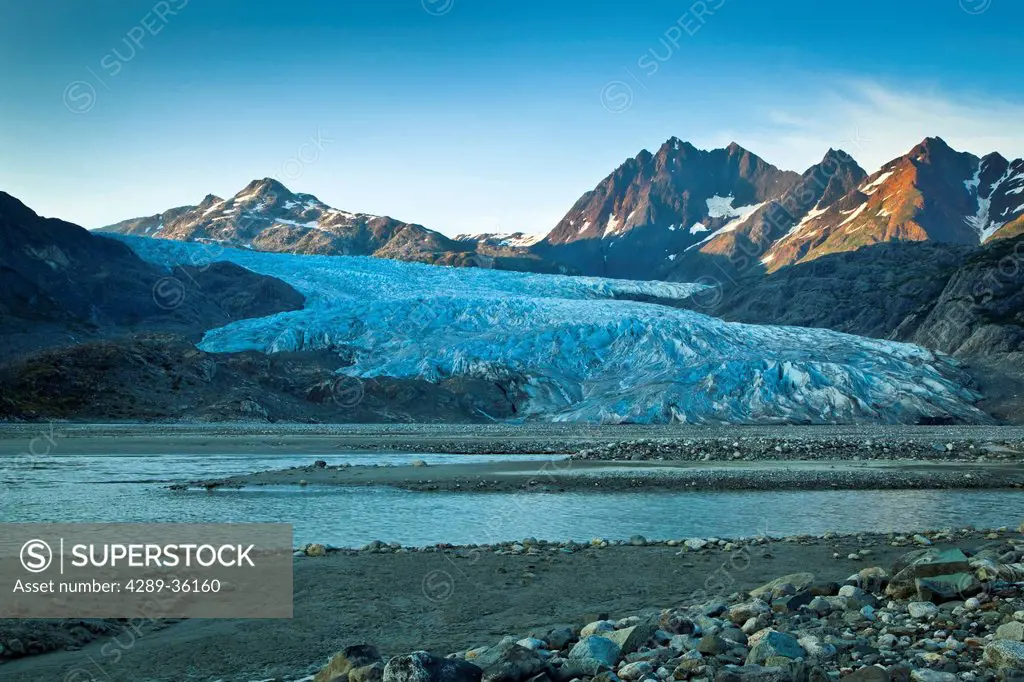 Riggs Glacier in morning light, Glacier Bay National Park & Preserve, Southeast Alaska, Summer