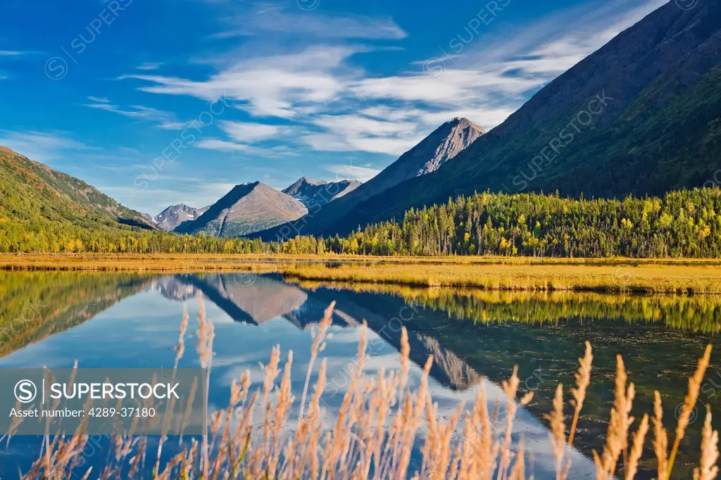 Scenic View Of The Kenai Mountains Reflected In Tern Lake During Fall On The Kenai Peninsula In Southcentral Alaska