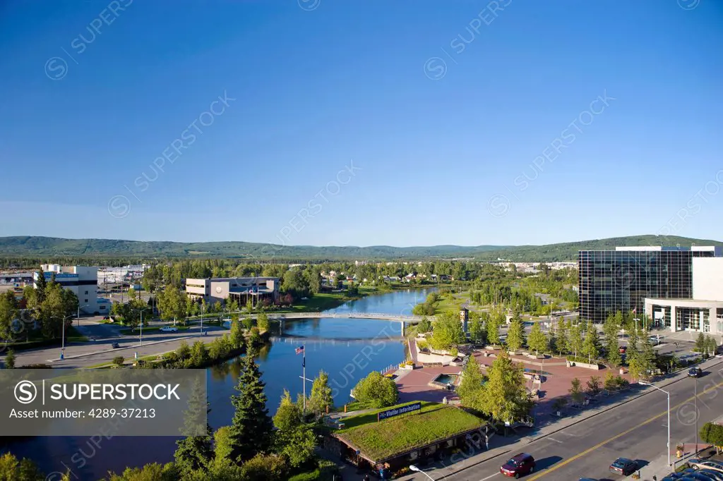 Aerial View Of Downtown Fairbanks And The Golden Heart Park During Summer In Alaska
