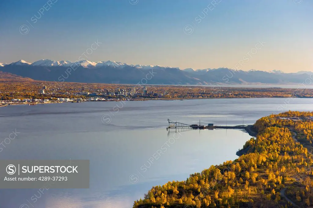 Aerial View Of Loading Dock And Port At Point Mackenzie On The Opposite Side Of Knik Arm From Anchorage With The Chugach Mountains In The Background I...