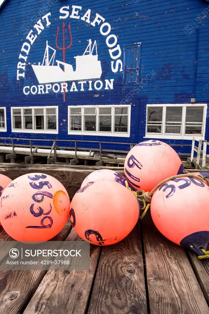 Buoys On The Dock In Front Of The Old Trident Seafoods Sockeye Salmon Cannery; Bristol Bay Alaska United States Of America