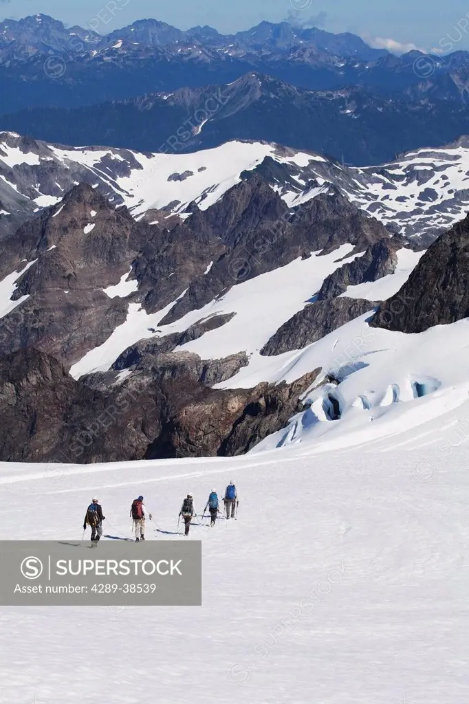 Climbers descending Mount Olympus, Olympic Mountains, Olympic Peninsula, USA, Washington