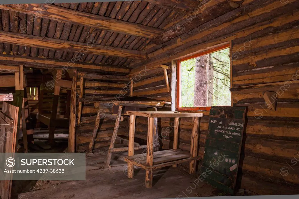 Interior detail of a cabin built in 1958 by Red Beeman and his wife Meredeth along the shore of Byers Lake, Byers Lake campground, Denali State Park, ...