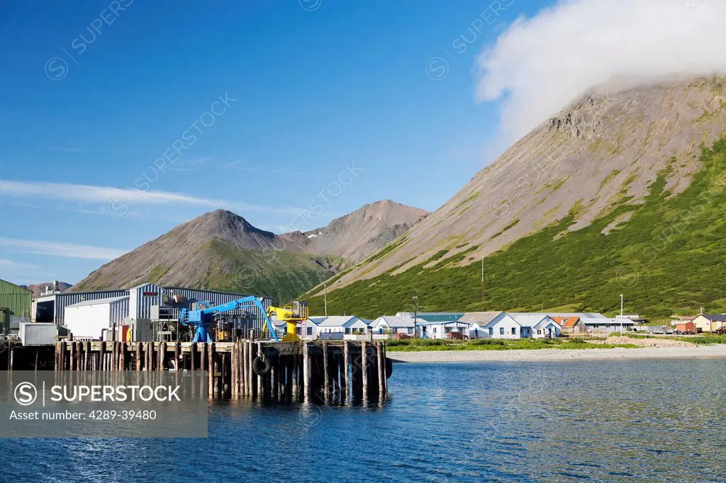 The town of King Cove, on the Alaska Peninsula near its westernmost end, Southwest Alaska, summer.