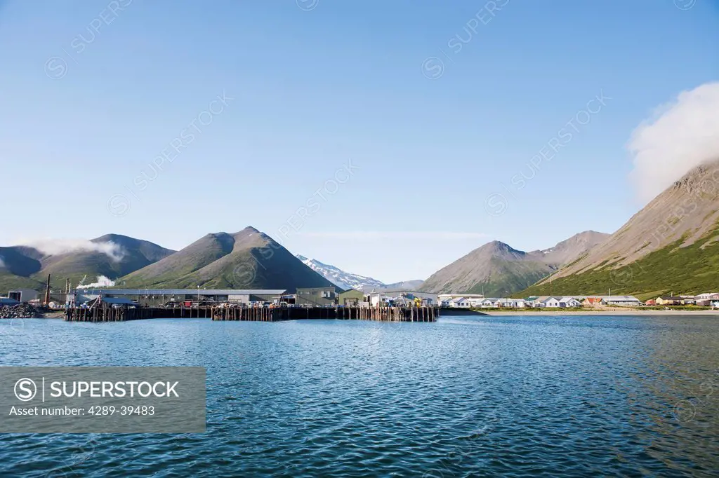 The town of King Cove, on the Alaska Peninsula near its westernmost end, Southwest Alaska, summer.