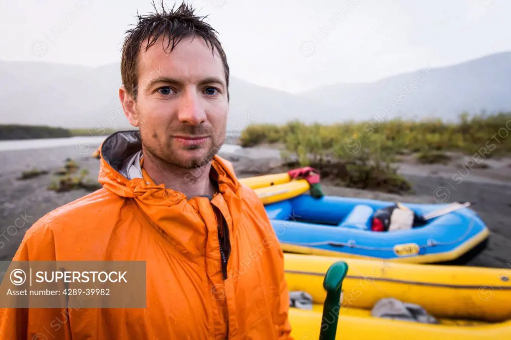 Portrait of a rafter near Noatak River in the Brooks Range, Gates of the Arctic National Park, Northwestern Alaska, above the Arctic Circle, Arctic Al...
