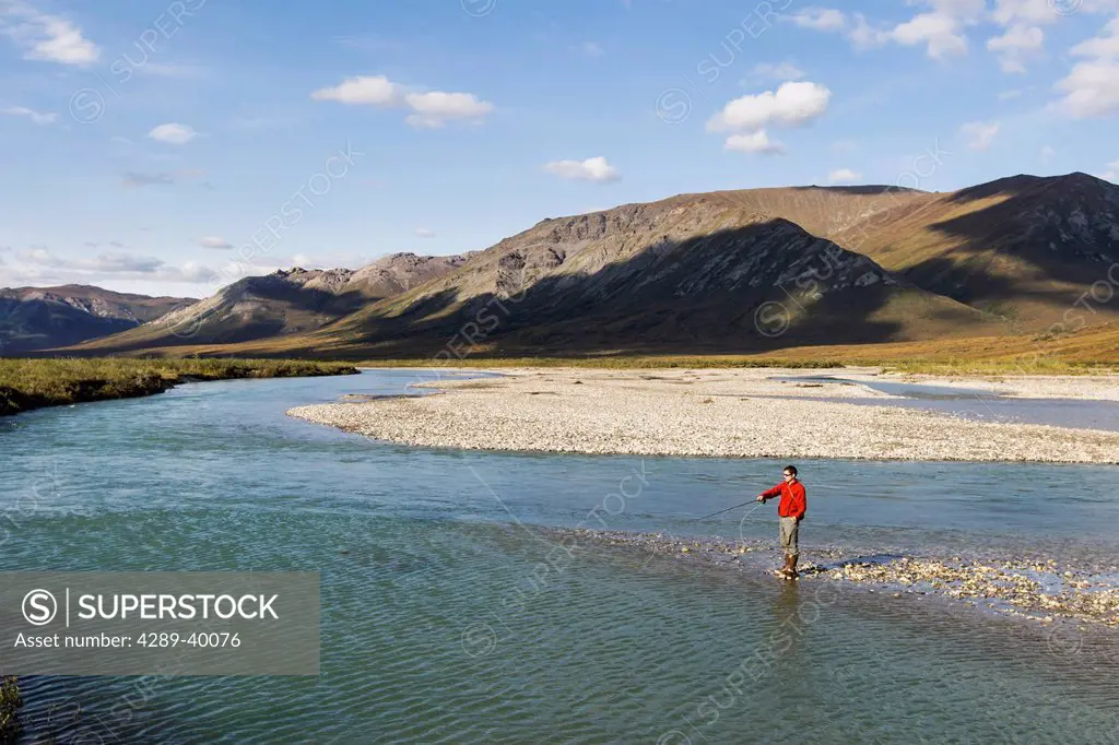 Fly Fishing on the Noatak River, Brooks Range, Arctic Alaska, summer