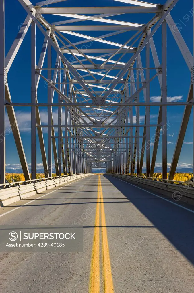 The Parks Highway bridge over the Nenana River, Fall, Interior Alaska, USA.