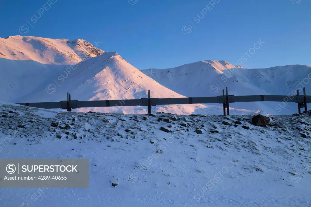 Alyeska Pipeline Just Off The Dalton Highway In Atigun Pass, Arctic Alaska, Winter