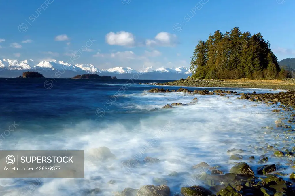 COMPOSITE: Driven by a November storm to the north, wind and waves pound the rocky coastline along Eagle Beach, Lynn Canal, Inside Passage, Southeast ...