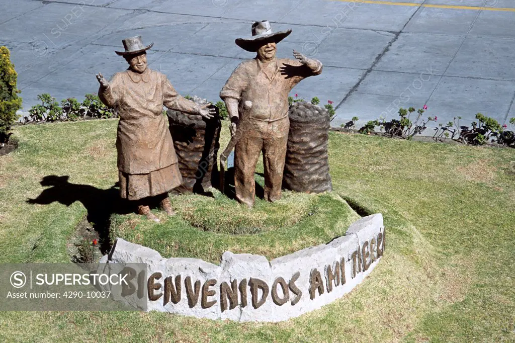 Bienvenidos a mi tierra statue, (Welcome to my country), Alfredo Rodriguez Ballon Airport, Arequipa, Peru