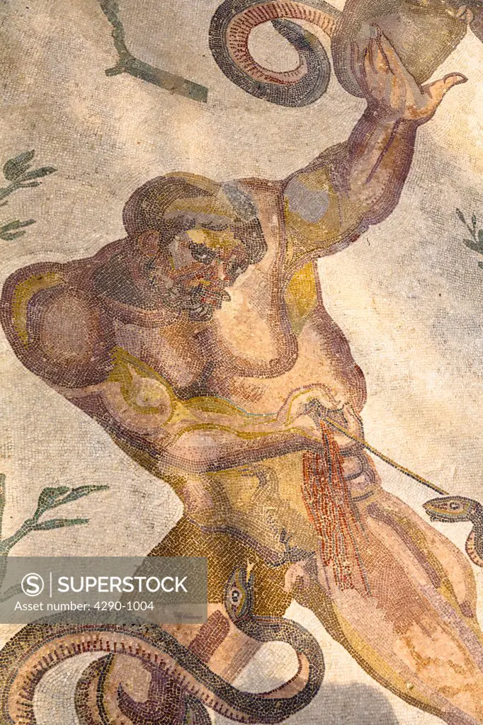 Mosaic in the Triclinium, dining room, Villa Romana del Casale, Piazza Armerina, Sicily, Italy